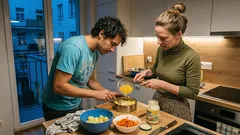 Vrstvený salát Kiča ze 4 surovin: brambory, kukuřice a korejská mrkev